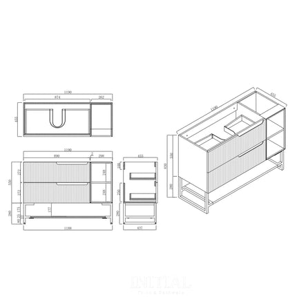Ires White 1200 Wall Hung Cabinet Double Drawers Double Shelves 1190X460X550 ,