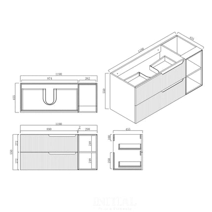 Ires White 1200 Wall Hung Cabinet Double Drawers Double Shelves 1190X460X550 ,