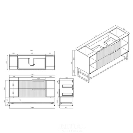 Ires White 1500 Wall Hung Cabinet Double Drawers Four Shelves 1490X460X550 ,