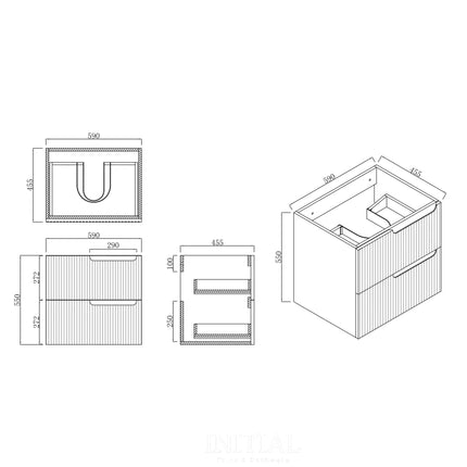 Ires White 600 Wall Hung Cabinet Double Drawers 590X460X550 ,