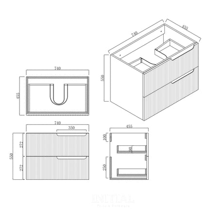 Ires White 750 Wall Hung Cabinet Double Drawers 740X460X550 ,