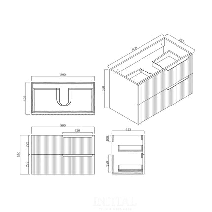 Ires White 900 Wall Hung Cabinet Double Drawers 890X460X550 ,