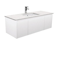 Alina Fluted Satin White 1200 Wall-Hung Cabinet , With Stone Top - Bianco Marble