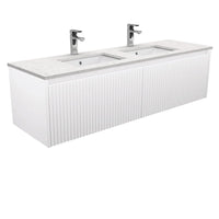 Alina Fluted Satin White 1500 Wall-Hung Cabinet , With Stone Top - Bianco Marble