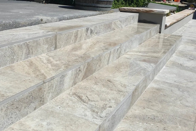 Silver Travertine Pencil Round Coping 400X600X20