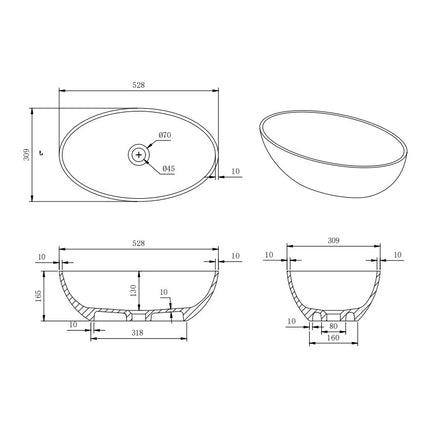 Kirra Solid Surface Pill Shape Art Basin Matte White ,