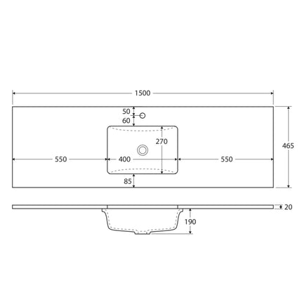 Fienza Sarah Roman Sand Undermount Basin Top, 1500mm, Single Bowl, No Tap Hole ,