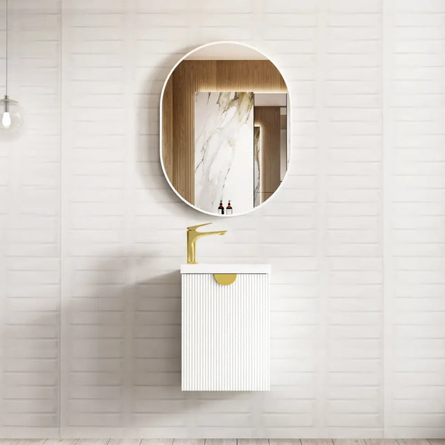 Otti Mini Ensuite Vanity 400mm Matte White Fluted Vanity with Gold Handle