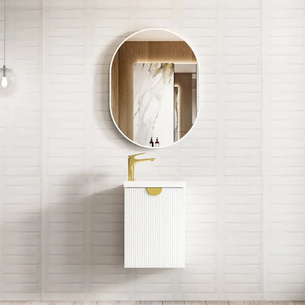 Otti Mini Ensuite Vanity 400mm Matte White Fluted Vanity with Gold Handle