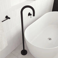 Fienza Kaya Gooseneck Floor Mounted Bath Outlet Matte Black ,