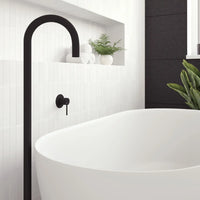 Fienza Kaya Gooseneck Floor Mounted Bath Outlet Matte Black ,