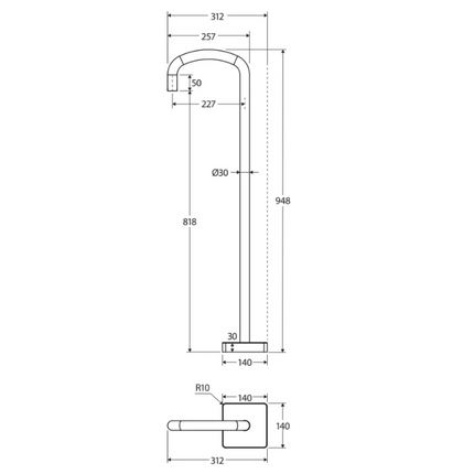 Fienza Tono Freestanding Floor Mounted Bath Outlet Matte Black ,