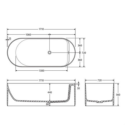 Fienza Minka Solid Surface Freestanding Bath, 1700mm, Dusk