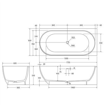 Fienza Matta Solid Surface Corner Bath, 1700mm, Matte White