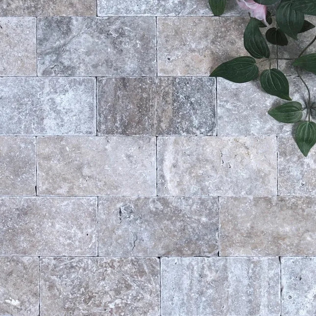 Outdoor Stone Silver Travertine Tumbled Cobblestones 100X100X30mm ∣ 200X100X30mm