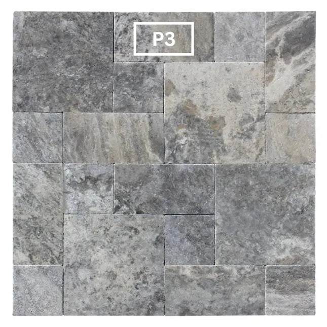 Outdoor Stone Silver Travertine Tumbled Tile French Pattern 12mm