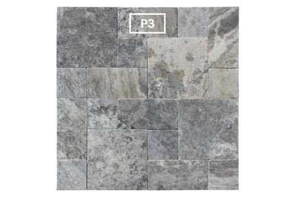 Outdoor Stone Silver Travertine Tumbled Tile French Pattern 12mm