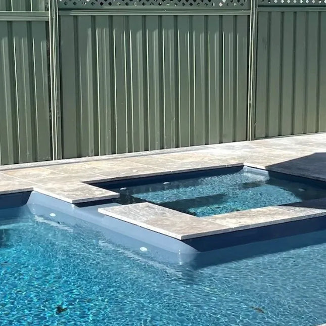 Outdoor Stone Silver Travertine Tumbled Bullnose 610X406X30 ∣ 1220X406X30mm