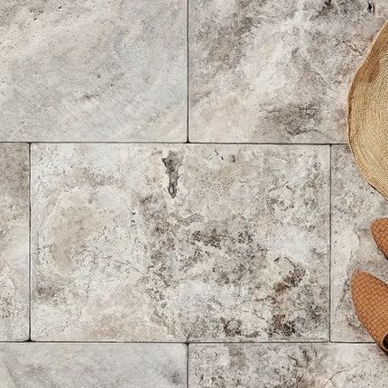 Outdoor Stone Silver Travertine Tumbled Tile 610X406X12mm