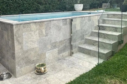 Outdoor Stone Silver Travertine Tumbled Paver French Pattern 30mm