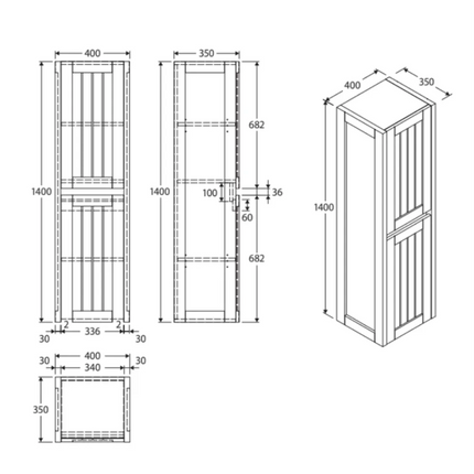 Fienza Hampton Satin White Tallboy Cabinet, 2 Solid Doors ,