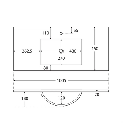Fienza Dolce Ceramic Gloss White Basin Top, 1000mm ,