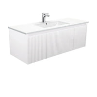 Alina Fluted Satin White 1200 Wall-Hung Cabinet , With Moulded Basin-Top - Dolce Ceramic Matte White
