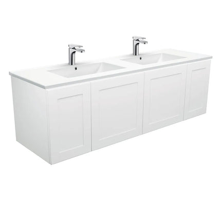 Fienza Mila Satin White 1500 Shaker Front Wall-Hung Cabinet Double Bowls