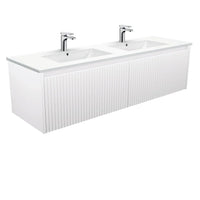 Alina Fluted Satin White 1500 Wall-Hung Cabinet , With Moulded Basin-Top - Dolce Ceramic Matte White