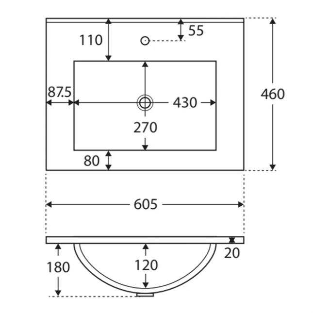 Fienza Dolce Ceramic Gloss White Basin Top, 600mm ,