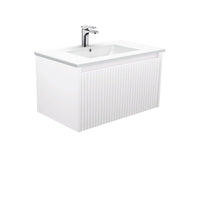 Alina Fluted Satin White 750 Wall-Hung Cabinet , With Moulded Basin-Top - Dolce Ceramic Matte White