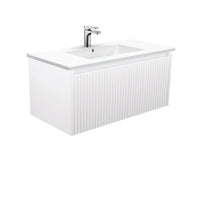Alina Fluted Satin White 900 Wall-Hung Cabinet , With Moulded Basin-Top - Dolce Ceramic Matte White