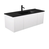 Alina Fluted Satin White 1200 Wall-Hung Cabinet , With Moulded Basin-Top - Dolce Ceramic Matte Black