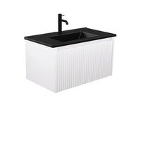 Alina Fluted Satin White 750 Wall-Hung Cabinet , With Moulded Basin-Top - Dolce Ceramic Matte Black