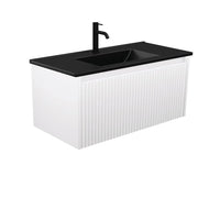 Alina Fluted Satin White 900 Wall-Hung Cabinet , With Moulded Basin-Top - Dolce Ceramic Matte Black