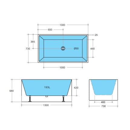 Bathroom Gloss White Leo Back to Wall Bathtub with No Overflow 1300X730X580 ,