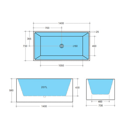 Bathroom Gloss White Leo Back to Wall Bathtub with No Overflow 1400X730X580 ,