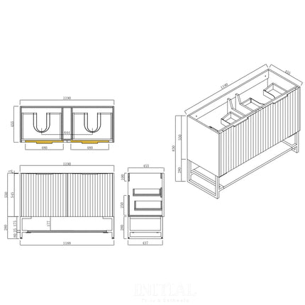 Neta White 1200 Wall Hung Cabinet Double Drawers 1190X460X550 ,