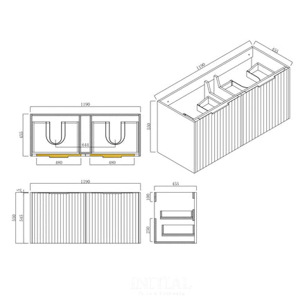 Neta White 1200 Wall Hung Cabinet Double Drawers 1190X460X550 ,