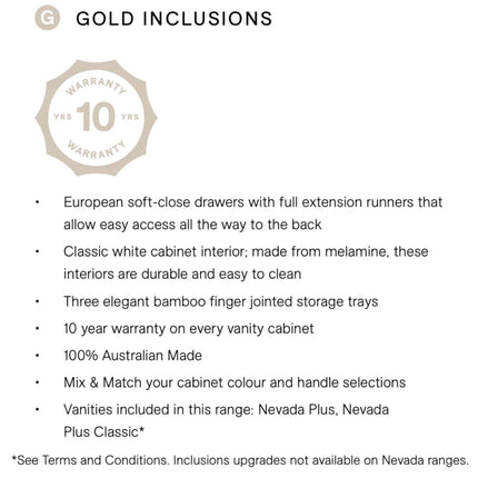 Timberline Nevada Plus Vanity Wall Hung with Ceramic/Mineral Composite Top 600-1800mm