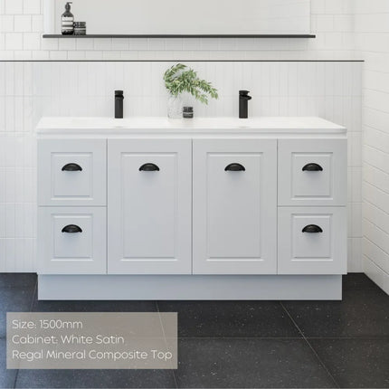 Timberline Nevada Classic Vanity Floor Standing with Ceramic/Mineral Composite Top 600-1800mm