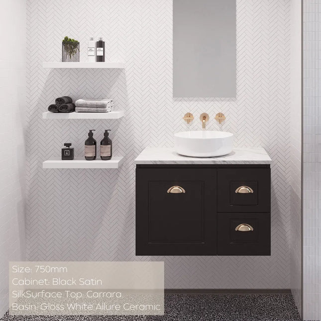 Timberline Nevada Classic Vanity Wall Hung with SilkSurface Top & Above Counter Basin 600-1800mm