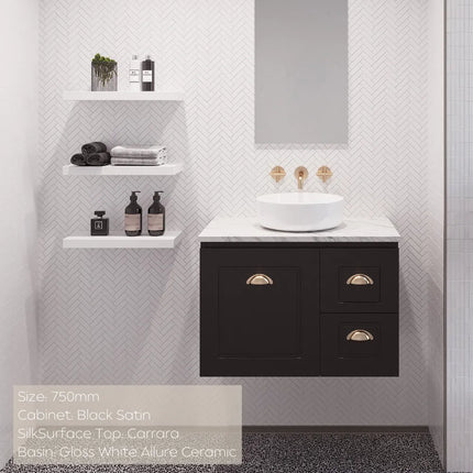 Timberline Nevada Classic Vanity Wall Hung with SilkSurface Top & Above Counter Basin 600-1800mm