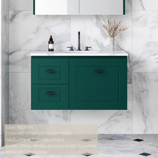 Timberline Nevada Classic Vanity Wall Hung with SilkSurface Top & Under Counter Basin 600-1800mm