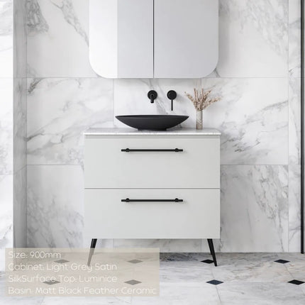 Timberline Nevada Plus Vanity on Legs with SilkSurface Top & Above Counter Basin 600-1800mm