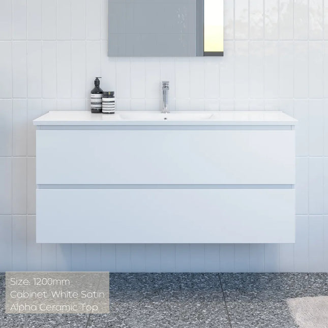 Timberline Nevada Plus Vanity Wall Hung with Ceramic/Mineral Composite Top 600-1800mm