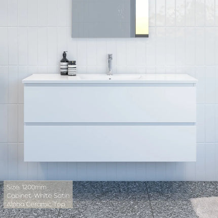 Timberline Nevada Plus Vanity Wall Hung with Ceramic/Mineral Composite Top 600-1800mm