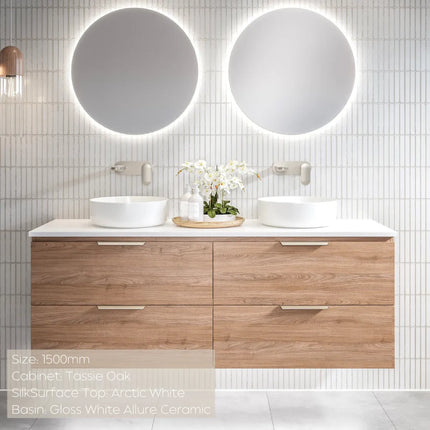 Timberline Nevada Plus Vanity Wall Hung with SilkSurface Top & Above Counter Basin 600-1800mm