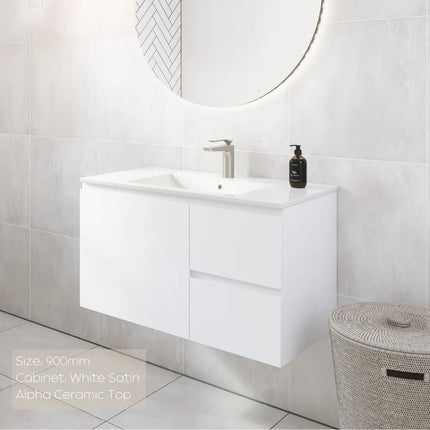 Timberline Nevada Vanity Wall Hung with Ceramic/Mineral Composite Top 600-1800mm