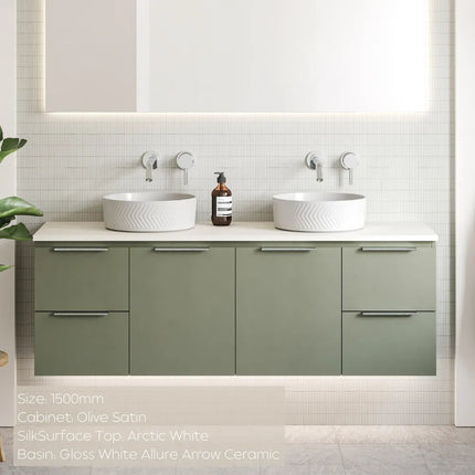 Timberline Nevada Vanity Wall Hung with SilkSurface Top & Above Counter Basin 600-1800mm